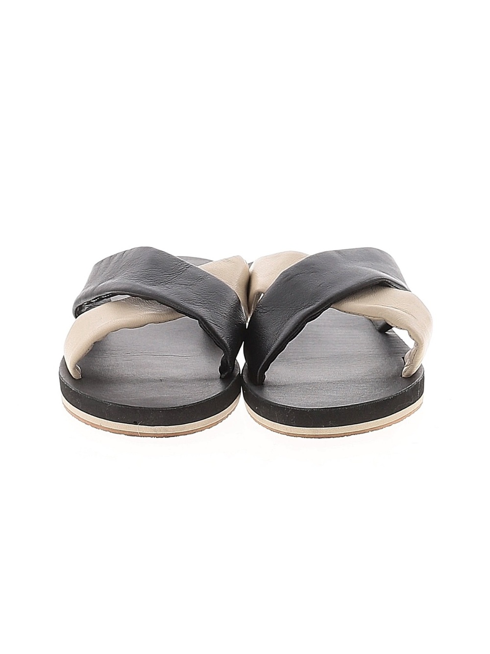 Frances Valentine Black and Oyster Crisscross Leather Slide Sandals 9 NWT